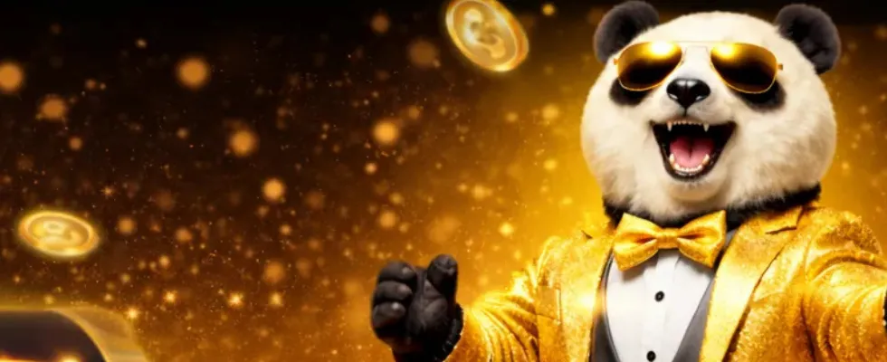 Banner di benvenuto Golden Panda Casino con offerta del 200% e giri gratuiti